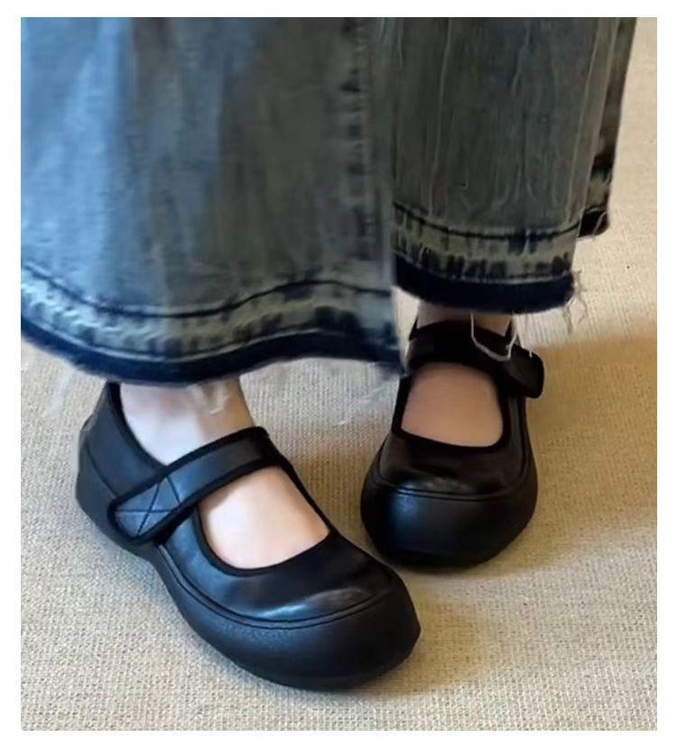 Spot Version~ Thick-soled Round Head Velcro Shallow Mouth Single Shoes Women's 2025 Summer New Versatile Casual Mary Jane Shoes
