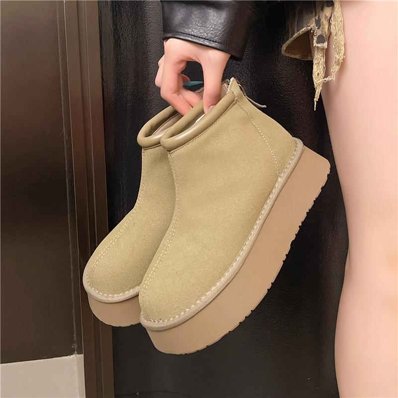 

Women s Large Size Thickened Winter Warm Fur One Snow Boots Thickened Lining Ankle Boots Non-slip Hiking Sports Short Boots 35 хаки