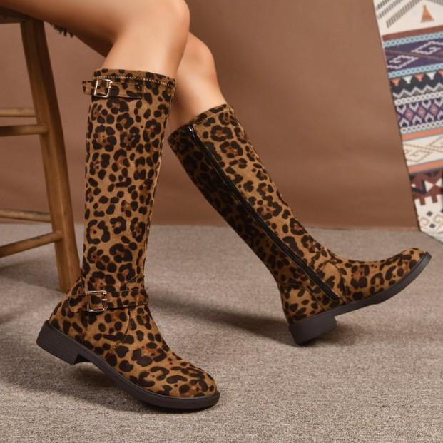 Autumn and winter European and American knee boots large size leather side zipper British style thin boots