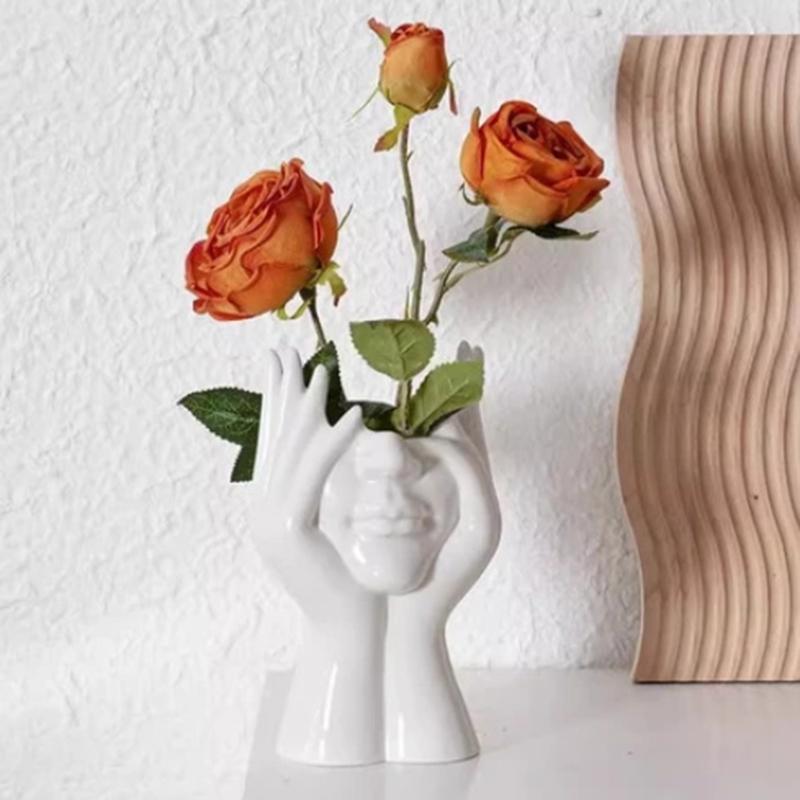 Vaso Bianco con Design Artistico del Viso Ornamento Creativo da Scrivania Artigianato Regalo Decorazione per la Casa
