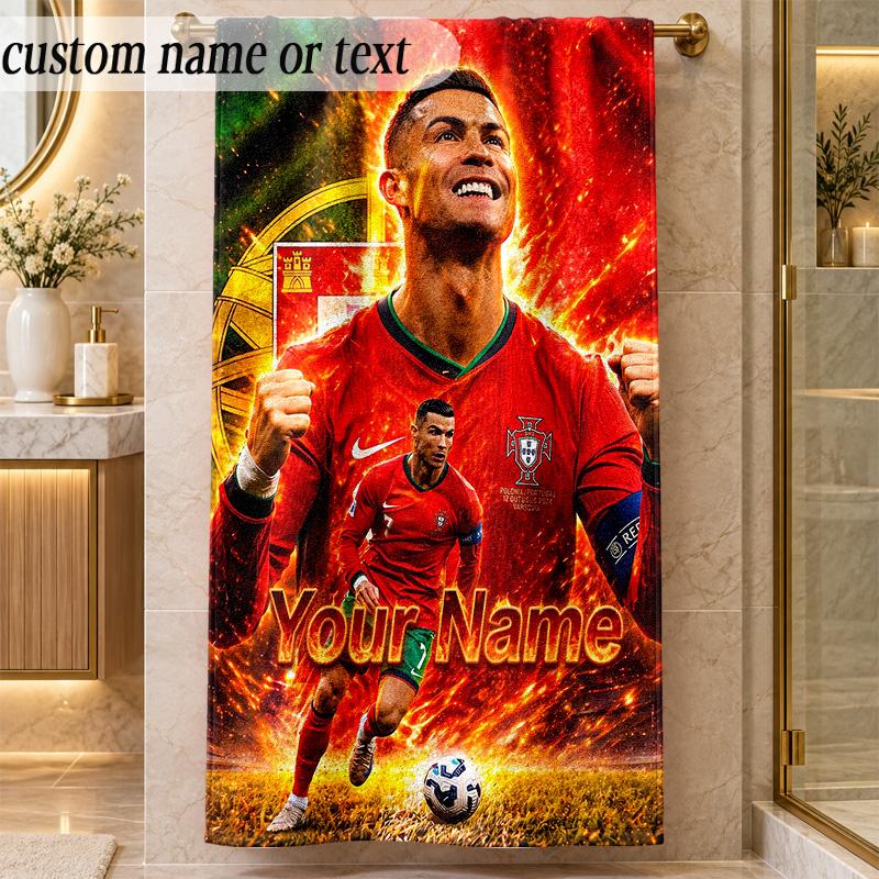 Beach TowelCristiano Ronaldo Custom Name Text Personalized Soft Towel for Beach Pool Indoor Home Decor Gift