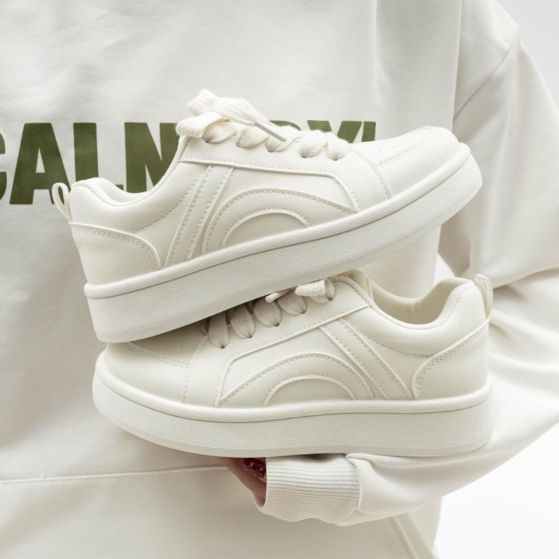 Milk White Thick Baseplate Shoes Women's Leather Surface 2025 Spring New Chic Niche Breathable Versatile Student Sports Little White Shoes