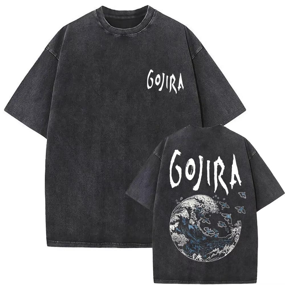2026 Summer Fashion Trendy Tee Washed Vintage Metal Band Gojira T-shirt From Mars To Sirius Flying Whales Snake Graphic T-shirts