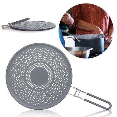 Couvercle de poêle à huile antiadhésif en silicone anti-éclaboussures avec poignée pliable pour poêle à frire et poêle de 11,4 pouces