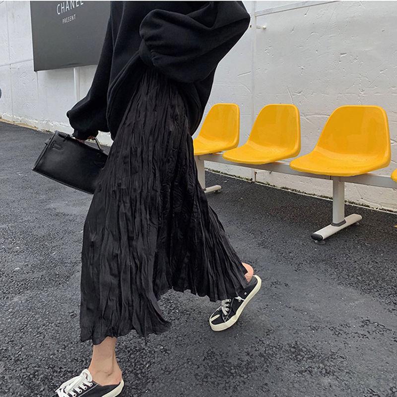 

Классическая юбка-плиссе с высокой талией и асимметричным подолом для женщин one size чёрный