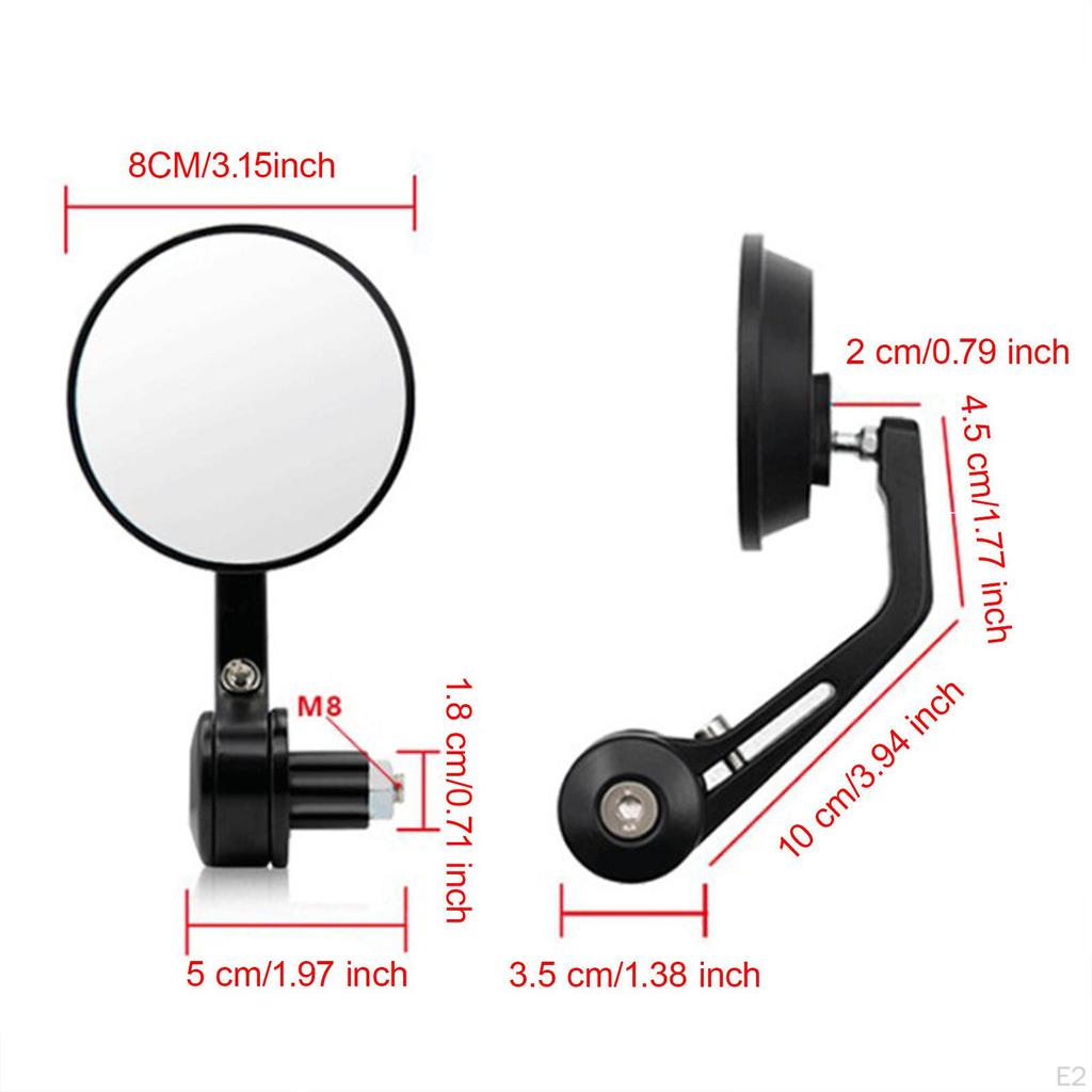 2x Motorcycle End Bar Mirror Handlebar Spare Parts, Aluminum Alloy 7/8'' Easy To Install