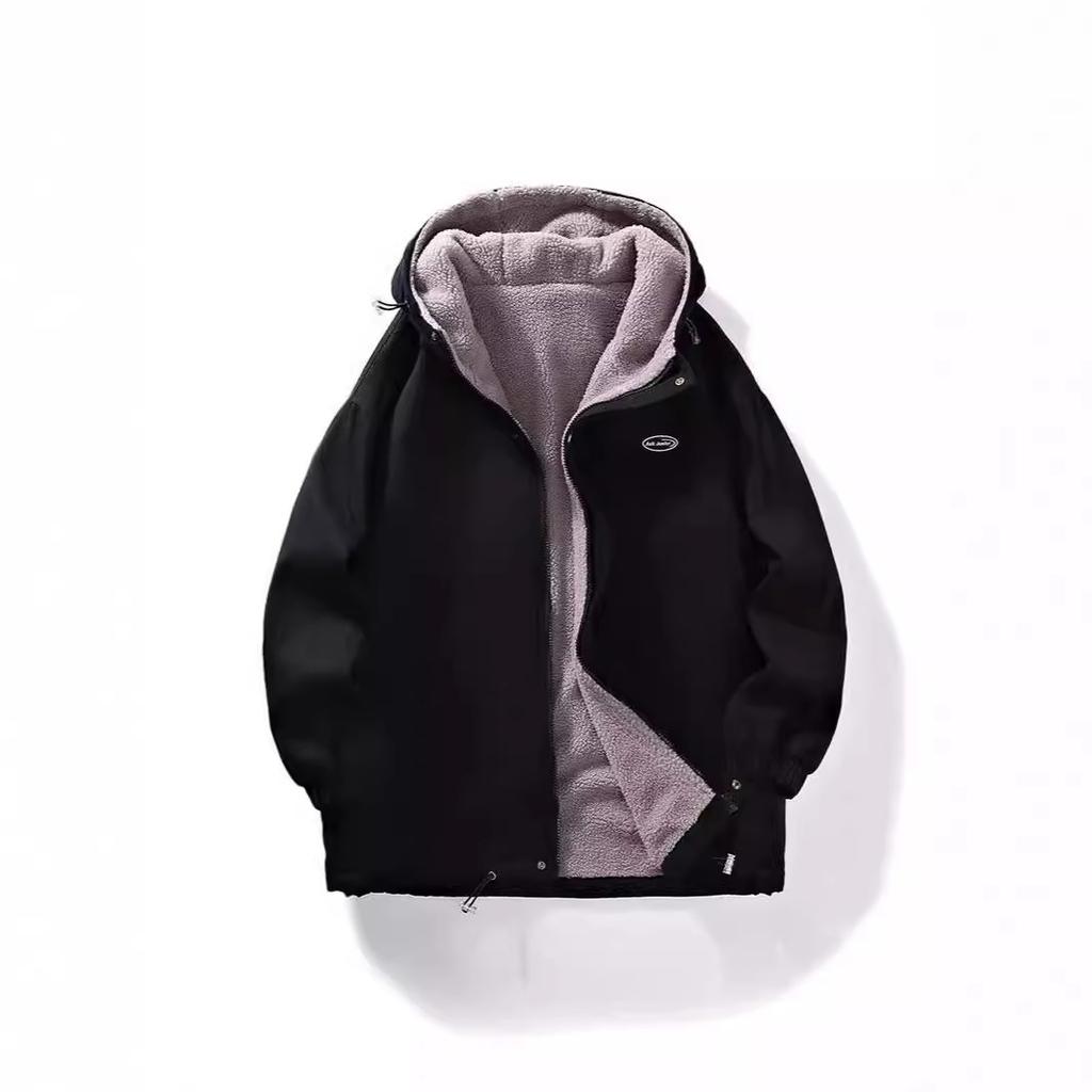 Lamb Wool Jacket Men's Casual Loose Velvet Thick Jacket Autumn and Winter Windproof Warm Padded Jacket