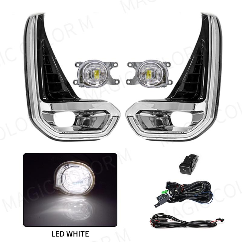 For Toyota Hilux Revo 2020 2021 Led DRL Fog Lamp Daytime Running Light Day Bumper Driving Waterproof Turn Signal Wires Switch