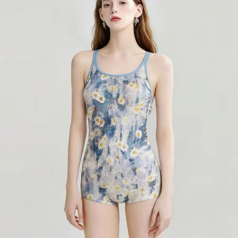 Womens Modest One-Piece Swimsuit With Padded Bust High-Waisted Flat-Cut Design Pool Spa Swimming