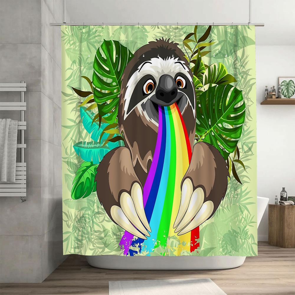 Cute Sloth Rainbow Shower Curtain Tropical Forest Animal Bathroom Decor Waterproof Fabric Home Decor Hippie Nature Wall Art Gift