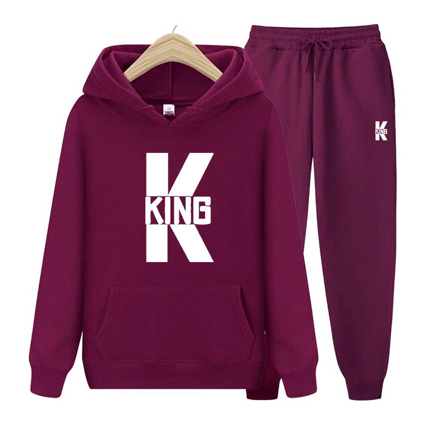 King Print Tracksuit 2 Pieces Set Long Sleeve Sweatshirts for Men Women Sport Suit Hooded Pullover Sweatshirt Top Coat