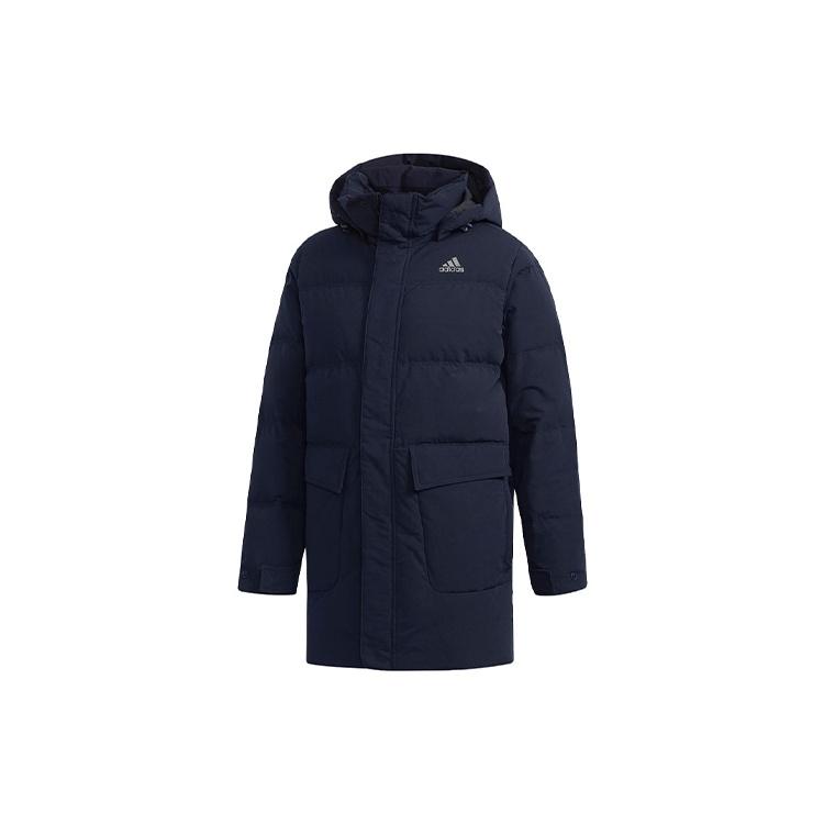 adidas Str Mid Down Solid Color Stay Warm mid-length hooded With Down Feather Jacket Navy Blue Men s CK0970 XXXL
