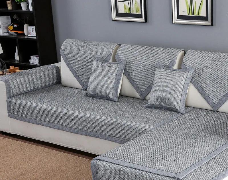 Assento de sofá de tecido de linho de algodão, capas secionais de cor sólida, toalha de sofá para sala de estar, toalha de sofá de canto para casa