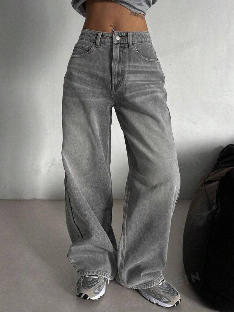 High Waist Straight Jeans Damen Locker Lässig Denim Hose Tägliche Straßenhose