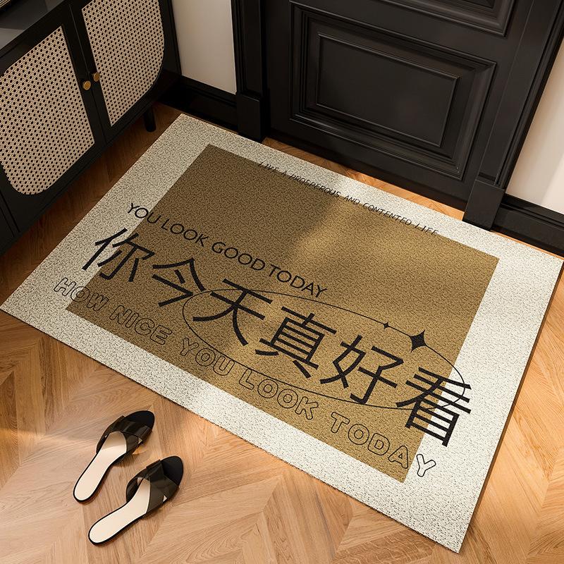 Simple Text Household Door Scraping Mud Foot Pad Entry Door Porch Rubbing Land Pad Washable Durable Silk Ring Door Mat
