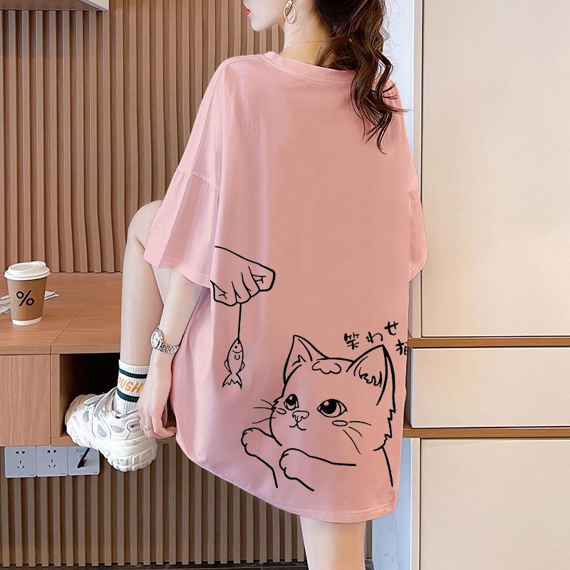 Summer Pure Cotton Women's T-shirts Cute Cartoon Print Hip Hop Streetwear Casual T-Shirt Female Harajuku Oversized Short Sleeve White Y2k Tops
