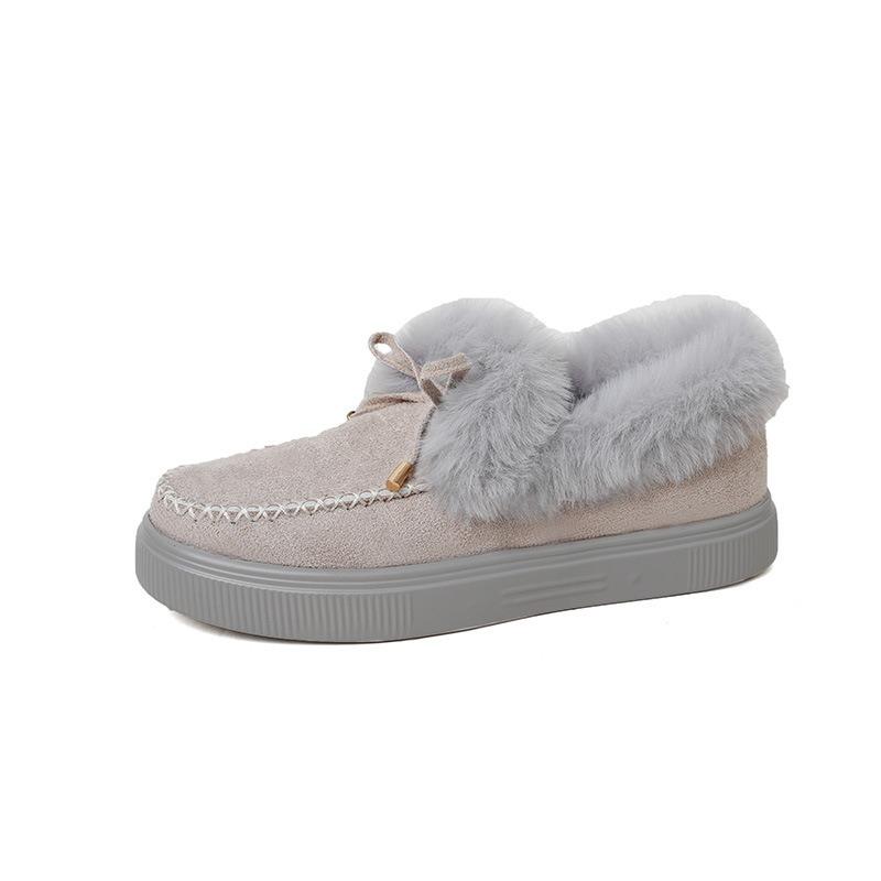Winter Cotton Boots with Bow Detail Warm Flat Boots In Plus Sizes Versatile Women's Boots with Fur Lining