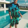 Summer Tribal Printed Men's T-shirt Set Round Neck T-shirts 2 Piece