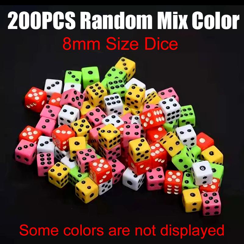 100-200PCS Assorted Color 8mm Size Dice Mini Standard Six Sided Gambling Dice Bar KTV Festival Carnival Gathering Game Props ZYF