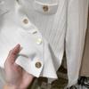 French Soild Elegant Knitted Cardigan Women Casual V-neck Base White Long Sleeved Sweater Tops Spring Autumn 2025
