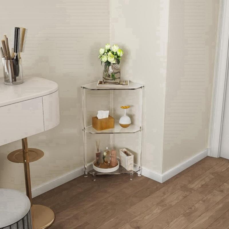 3 Tier Triangular Acrylic Corner Side Table Small Corner Side Table Bathroom Organizer Water Resistant End Table