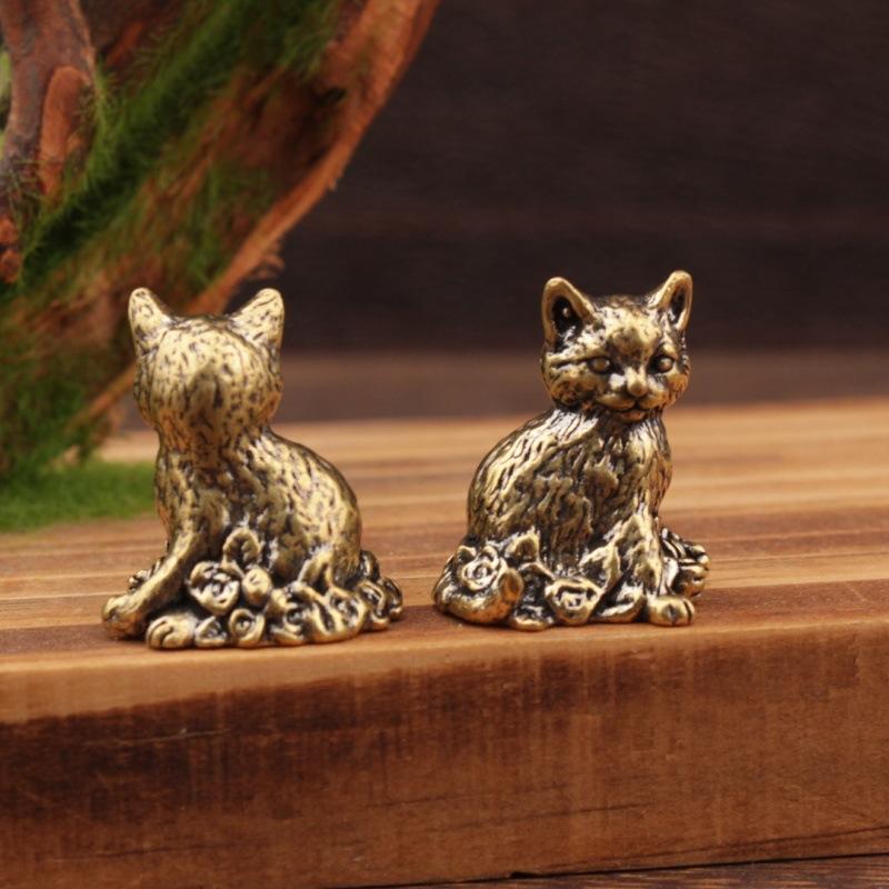 Ottone Gatto Carino Portapocket Vintage Piccolo Animale da Tè Ornamento Animaletto Figurina Gatto Miniatura Decorazioni da Scrivania