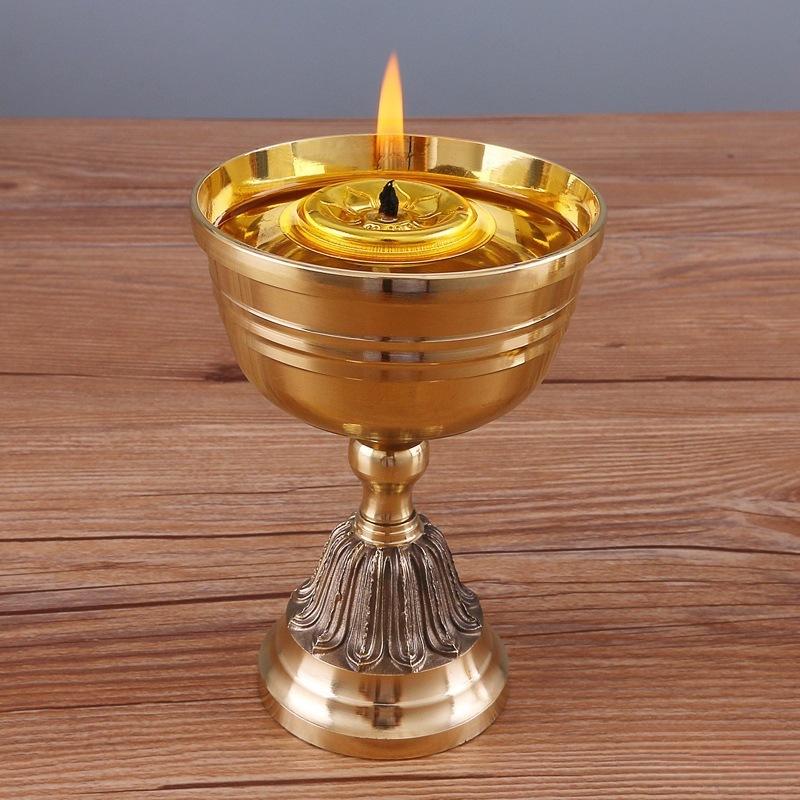 Su Gong Style Brass Ghee Lamp: Long-Burning Copper Offering for Buddha