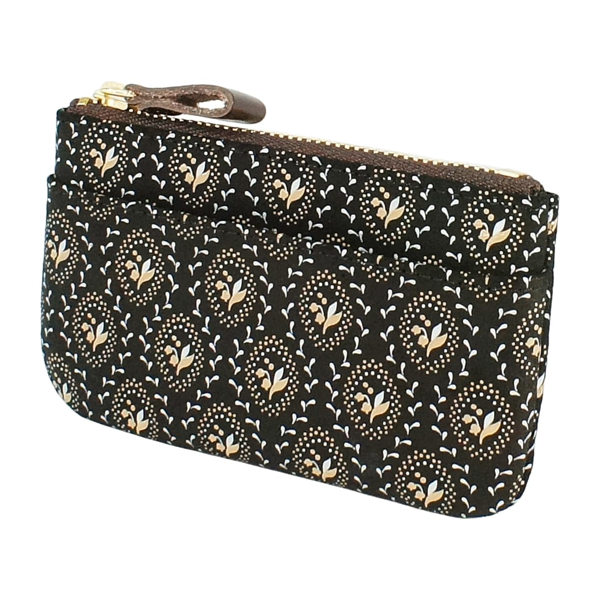 Кошелек Indenya Inden, Оленья кожа, Ширабе, Узор Ландыш, Черный с бежевым лаком и жемчужно-белым ситцем, 7001