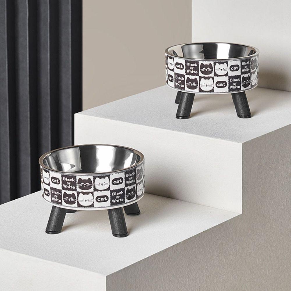 

Round Stainless Steel Cat Bowl Simple Fall Prevention Cat Feeding Tool Dogs Feeder Home