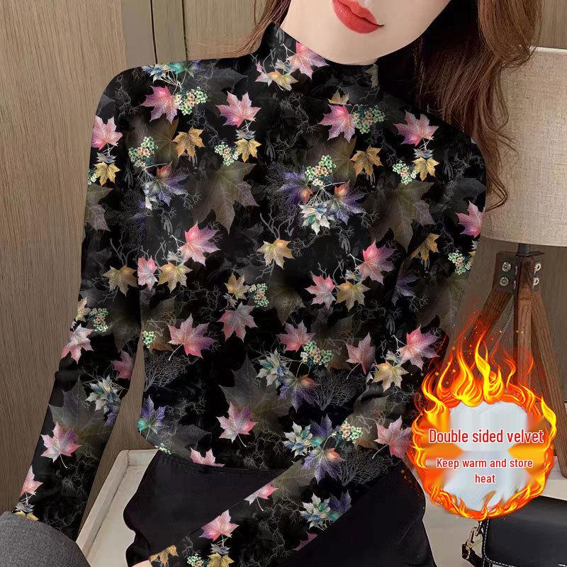 

Women s Printed Plush Base Layer T-Shirt – Half-High Neck, Long Sleeve, Perfect for Autumn & Winter, Suitable for Middle-Aged & Elderly. M