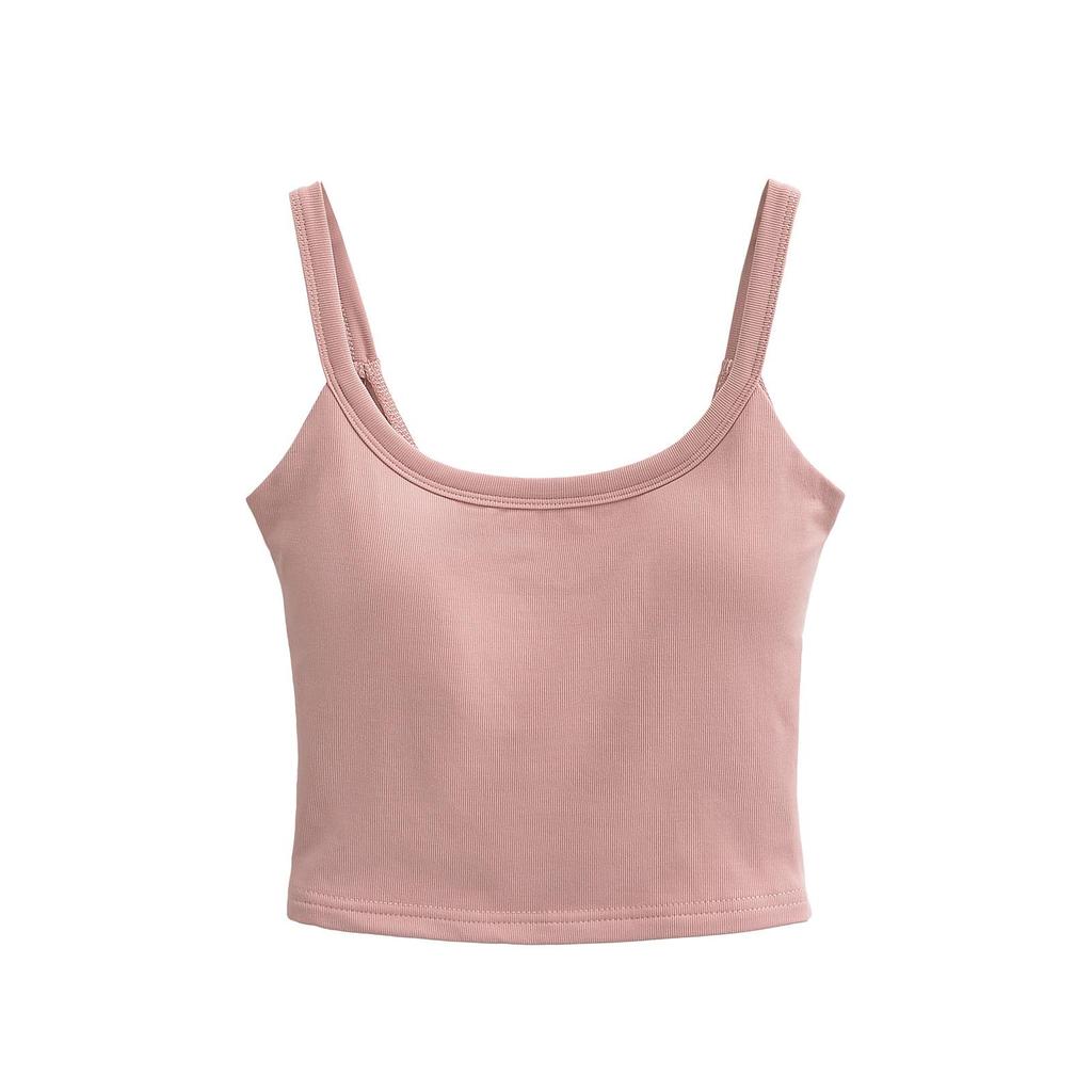 Women's U-Neck Padded Tank Top - Tight-Fit Summer Camisole, Backless, High-Waisted Style