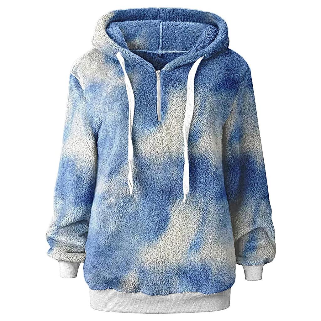 Damen Winter Freizeit Mode Locker Plüsch Kordelzug Kapuzenjacke