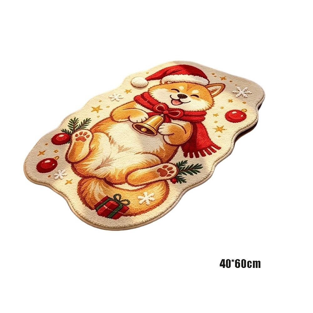 Soft Plush Cartoon Doormat Carpet Christmas Theme Pattern Cat Shaped Mat Entryway