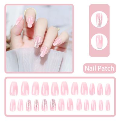 24pcs Nail Pieces Wearable Nails Ice Transparent False Nails 10ml