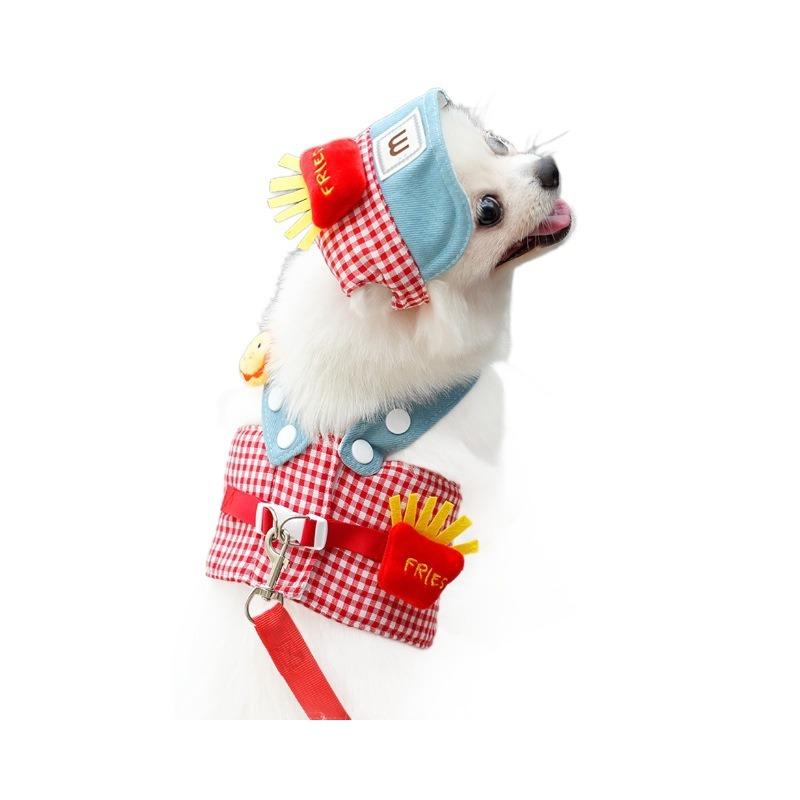 Pet Dog Chest and Shoulder Straps, Leash, Sun Hat Set, Cat and Dog Clothes, Going Out Cat