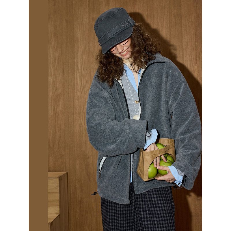 Coolhut Reversible Polar Fleece Stand Collar Simple Casual Design Loose New Winter Women's Jacket