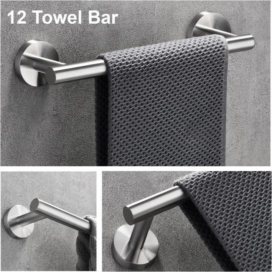 Nolimas 3-Pieces Set Brushed Nickel Bathroom Hardware SUS304 Stainless Steel Round Wall Mounted - Includes 12" Hand Towel Bar, Toilet Paper Holder,