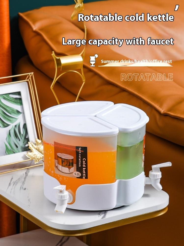 5.2L Plastic Cold Water Kettle with Faucet Rotating Beverage Dispenser for Fridge Cold Brew Ice Water Cup Iced Juice Containers