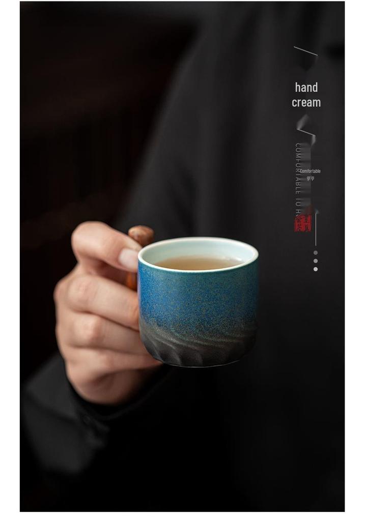 Exquisite Ceramic Tea & Coffee Cup with Wooden Handle - Gradient Glaze, Gift Box Set