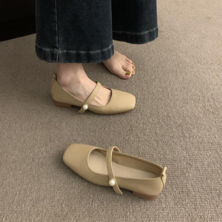 Square head Mary Jane shoes women's shoes spring and autumn 2024 new thick heel with French style with skirt temperament single shoes