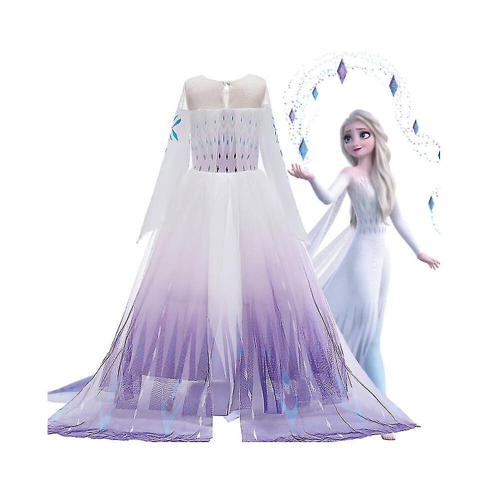 (Purple, 7-8 Years) Frozen 2 Queen Elsa Costume Kids Girls Party Princess Cosplay Fancy Dress-u