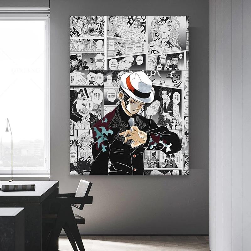 Cornice in Legno Massello Muzan Kibutsuji Kimetsu No Yaiba Anime Poster Raccordato Decorazione Decorazione Casa Pittura su Tela Soggiorno Arte da Parete Immagine Poster