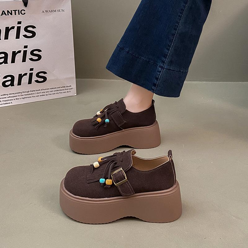 Platform Birkenstocks women's 2025 new autumn retro fringed pearl one-pedal loafers versatile single shoes