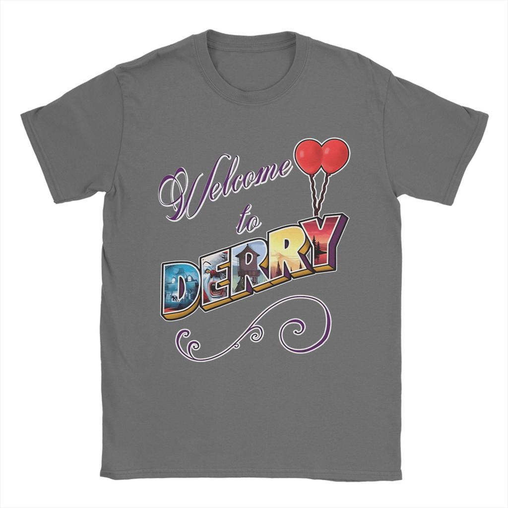 2026  Men Welcome To Derry Horror TV Show T Shirts Pure Cotton Tops Funny Short Sleeve Crew Neck Tee Shirt Plus Size TShirt