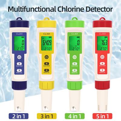 Neues tragbares Chlormessgerät 2/3/4/5 in 1 Wasserqualitätsprüfer CL2 TEMP pH H2 ORP Messstift für Aquarium Schwimmbad