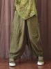 Johnature Women Casual Linen Wide Leg Pants Elastic Waist Solid Color Elastic Waist Trouser Autumn Loose Vintage Pants