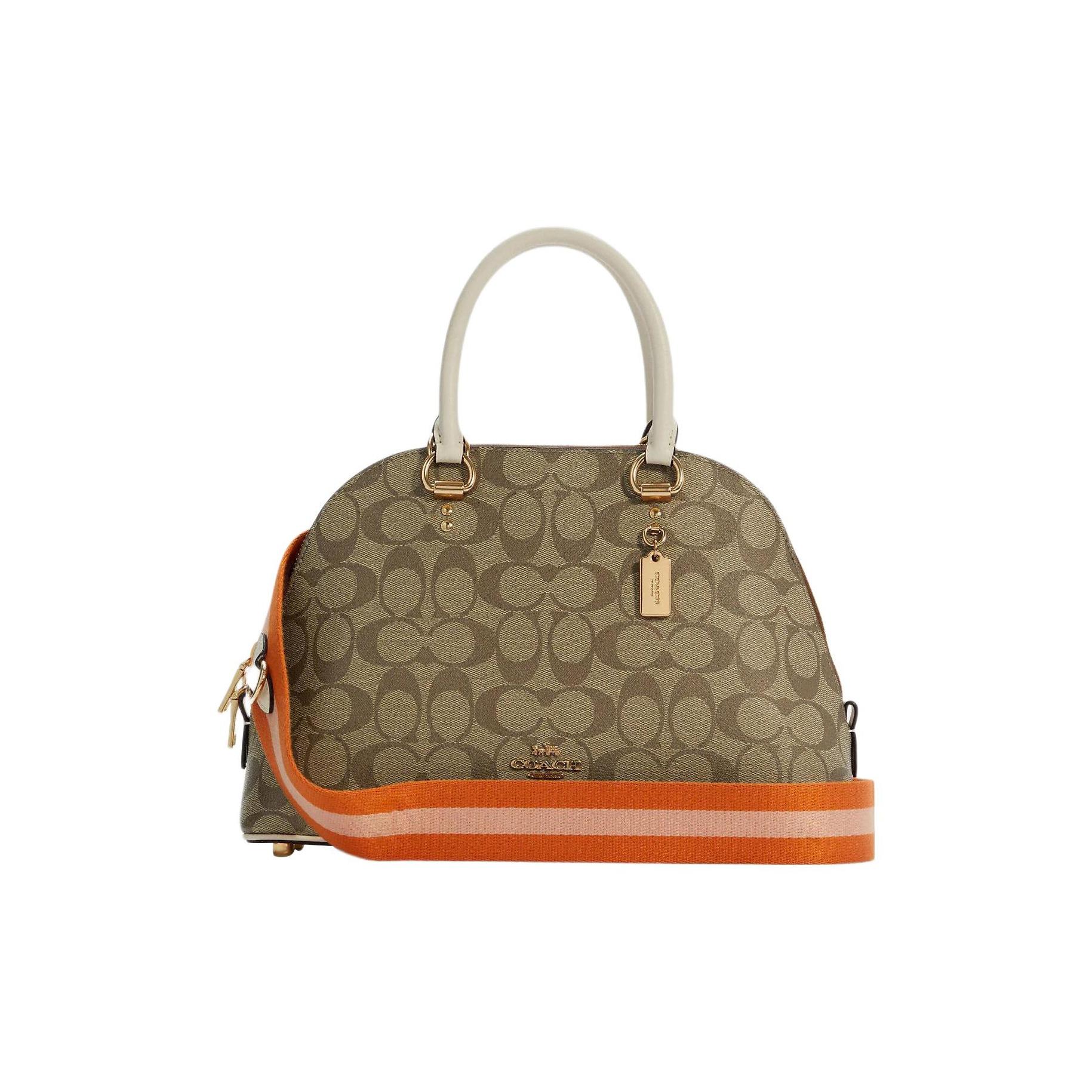 

Coach Katy Classic Monogram Wide Shoulder Strap Canvas And Leather Shell Bag Women handbags Khaki Orange C8499-IME7V Gift Box Set (Basic Set+Yellow Box)