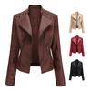 Women Autumn Winter Faux Leather Jacket Zipper Stand Collar Motorcycle Slim Coat