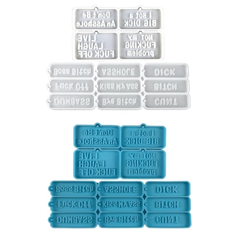 2PCS Word Resin Molds Silicone Keychain Epoxy Casting Mold for Key Fob Luggage Tag for DIY 2Pieces Crafts Pendant Making