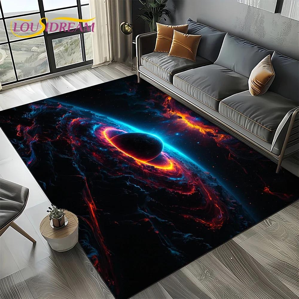 Milky Way Universe Space Stars Black Hole Galaxy Earth Carpet Rug for Living Room Bedroom Sofa Decoration,Non-slip Floor Mat